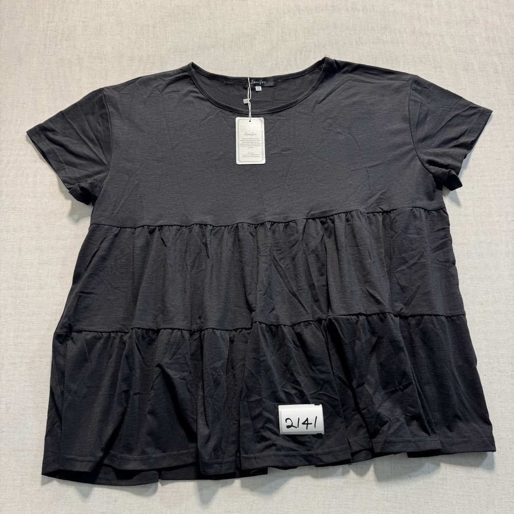 Sanifer Tiered Babydoll Top Womens XXL Black New with Tags